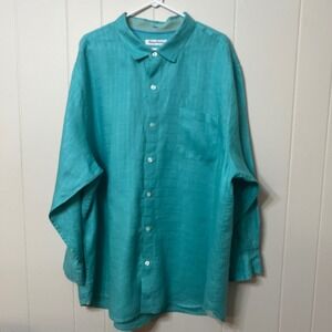 Tommy Bahama 100% Linen Long Sleeve Button Down Turquoise Teal Vacation Mens 3XL